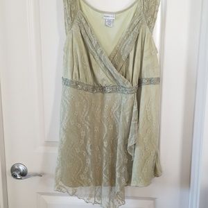 Green lace tunic blouse
